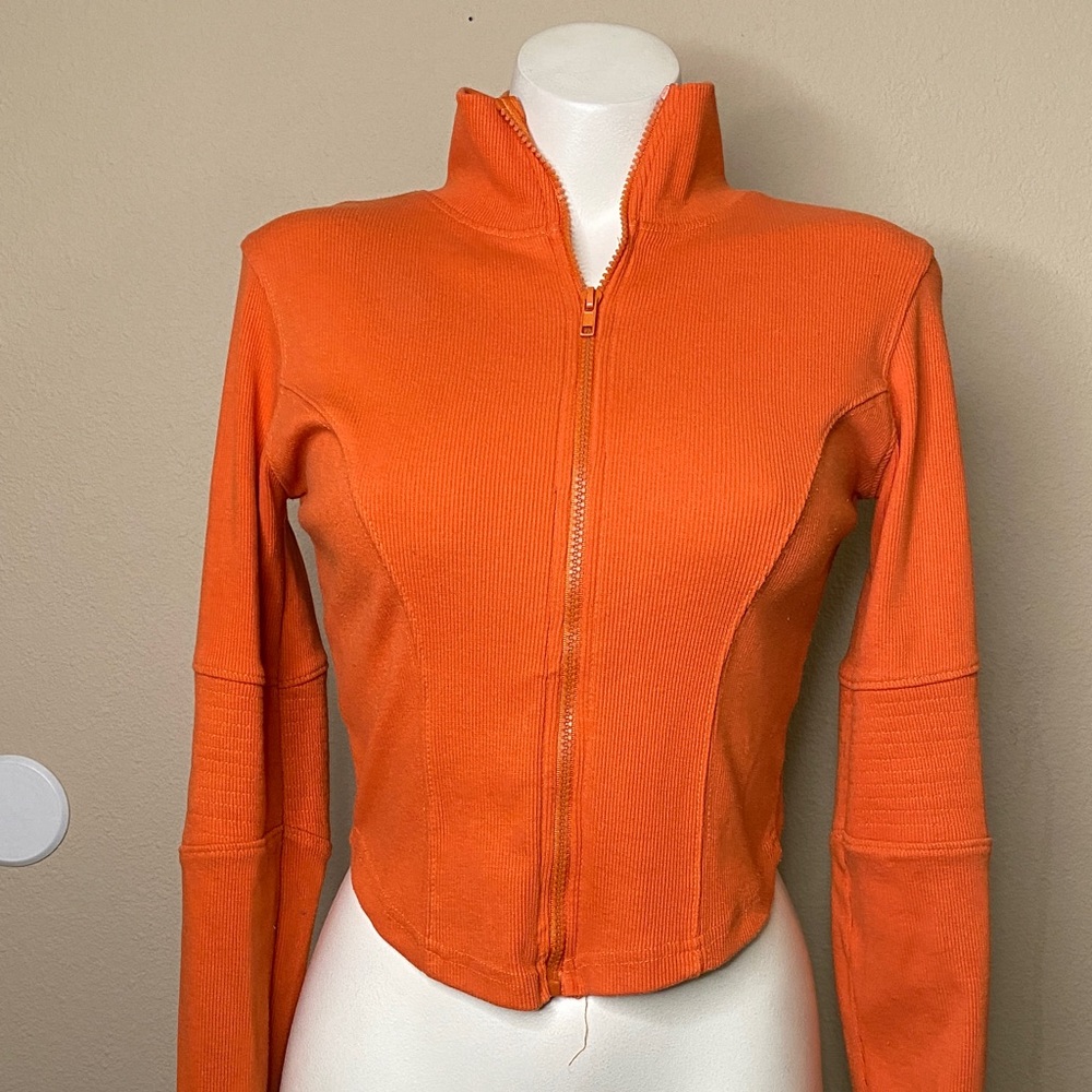 Missguided label Orange Zip-Up crop Moto Jacket 6